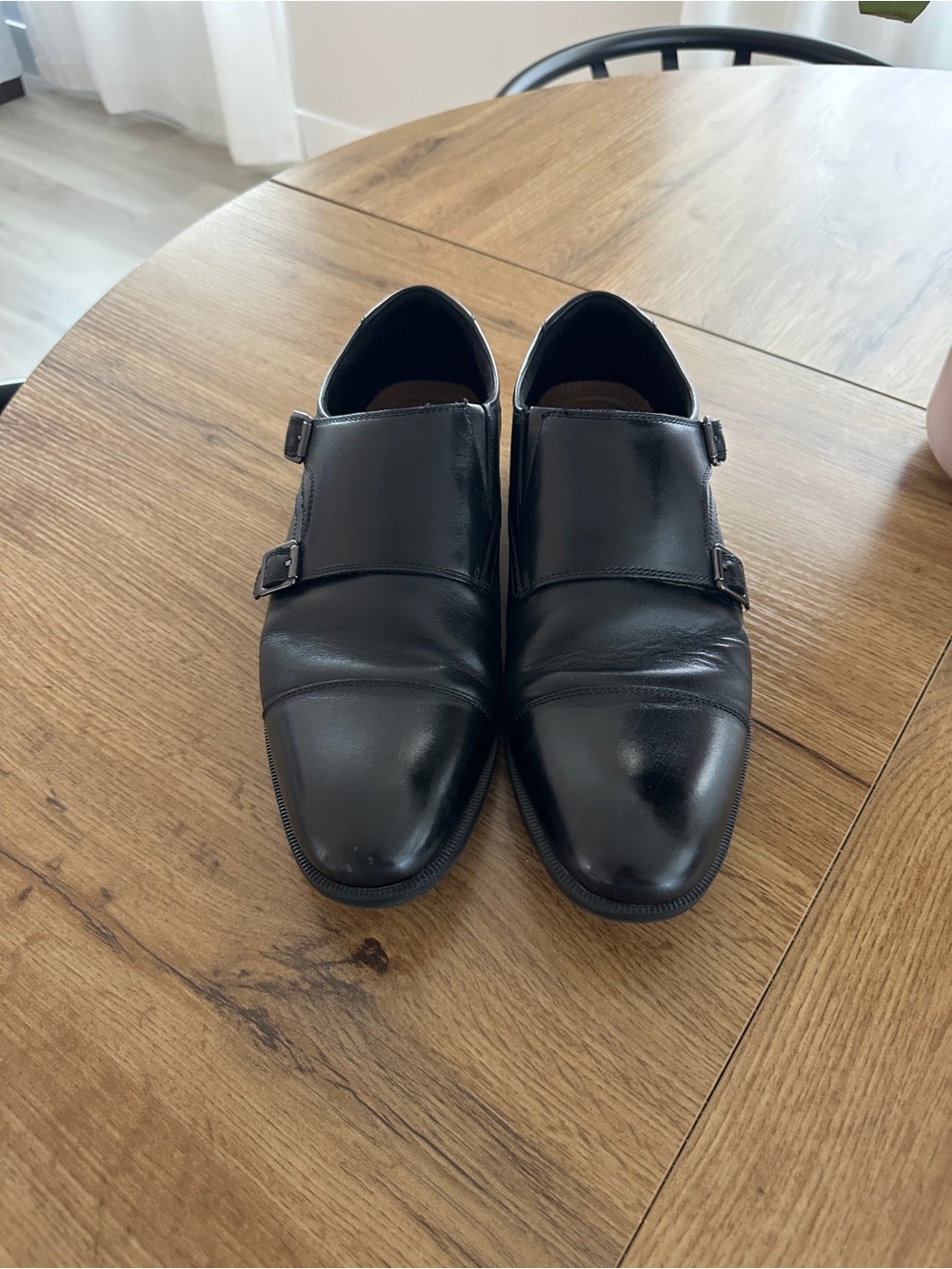 Men's Black Double Monk Strap Leather Dress Shoes